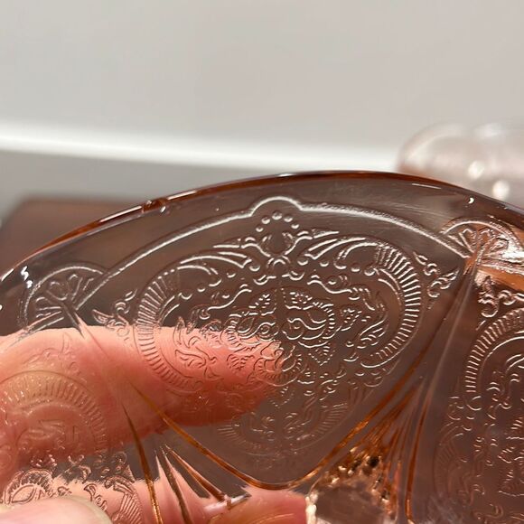 M-Hazel atlas depression glass pink royal lace ruffled edge‎ candle holders from - Picture 4 of 5